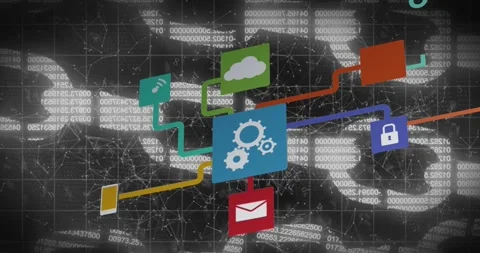 Animation of chain, computer data processing over network of connections Stock Footage 329414267
