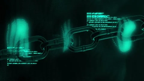 Animation of chain with digital data processing over black background Stock Footage 330591262