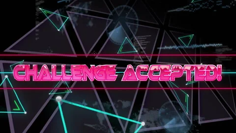 Animation of challenge accepted text over triangles and data processing on black Stock Footage 266181900