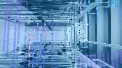 Animation of changing numbers and computer language over connected dots on Stock Footage 313378356
