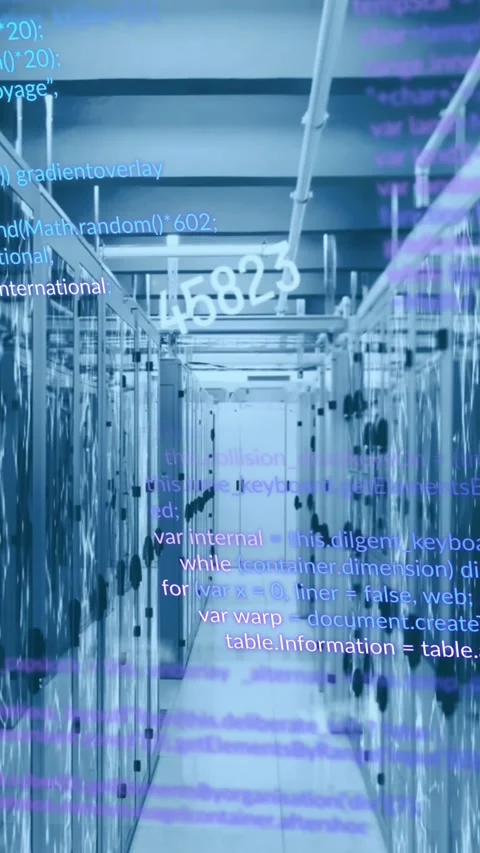 Animation of changing numbers and computer language over connected dots on Stock Footage 320983870