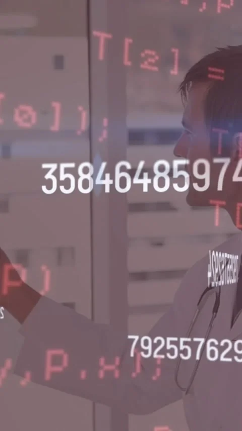 Animation of changing numbers and computer language over caucasian doctor Stock Footage 321172016