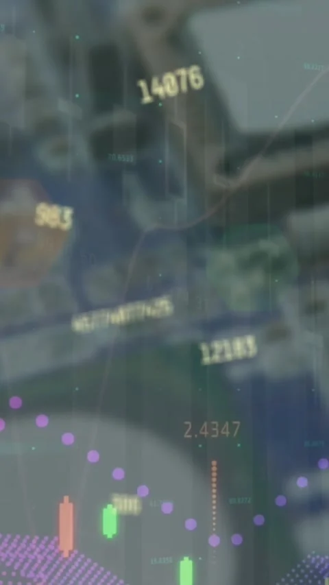 Animation of changing numbers and financial data processing over close up of a Stock Footage 344774662