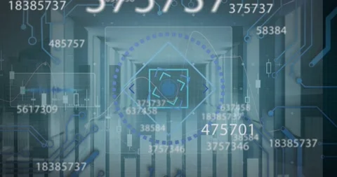 Animation of changing numbers and focus over servers Stock Footage 194256976