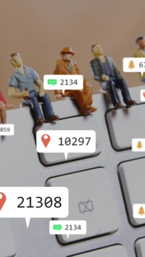 Animation of changing numbers and icons in message box, toys on keyboard Stock Footage 344244055