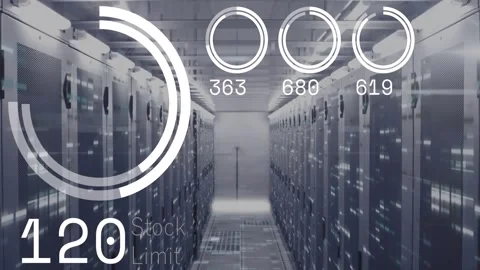 Animation of changing numbers and loading circles, stock limit text against Stock Footage 328303700