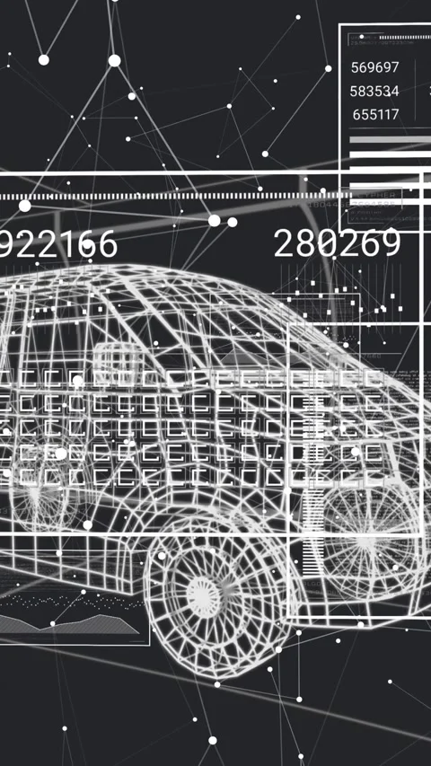 Animation of changing numbers and loading squares over 3d model of car against Stock Footage 344557281