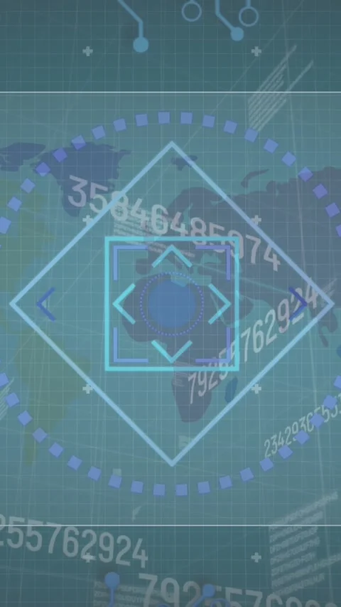 Animation of changing numbers and microprocessor connections over world map 库存影片 322880296