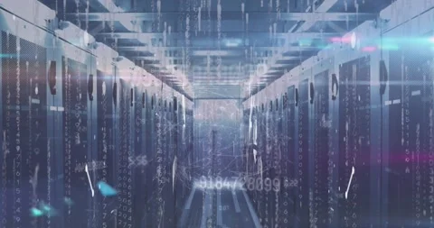 Animation of changing numbers and network of connections against binary coding Stock Footage 328462848
