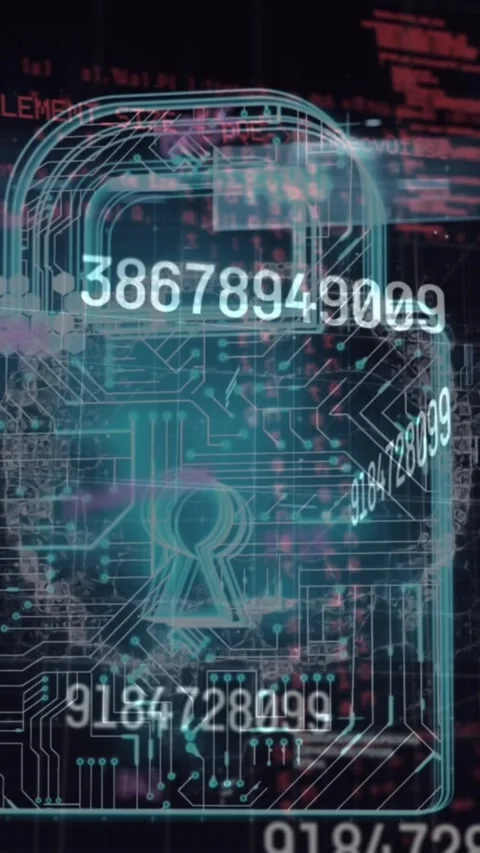 Animation of changing numbers and security padlock icon over data processing on Vídeos de archivo 319977660