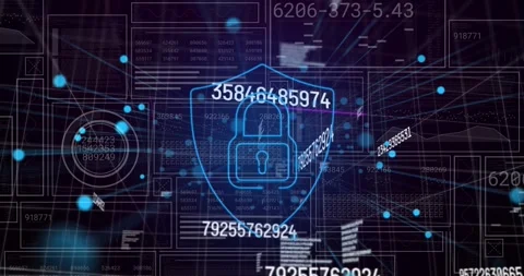 Animation of changing numbers and security padlock icon against interface with Stock Footage 328255293