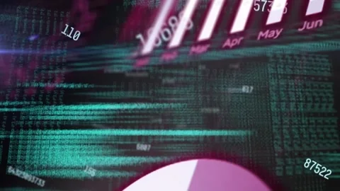 Animation of changing numbers and statistical data processing against black Stock Footage 237579879