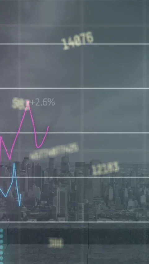 Animation of changing numbers and statistical data processing against aerial Stock Footage 344706296
