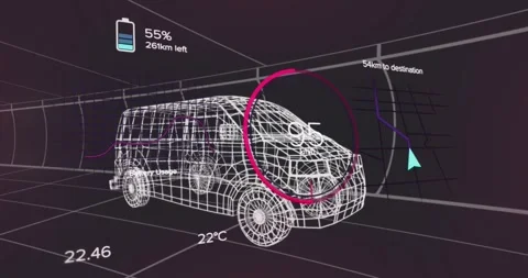 Animation of changing numbers in circle, battery icon, arrow on map pattern over Stock Footage 244738048