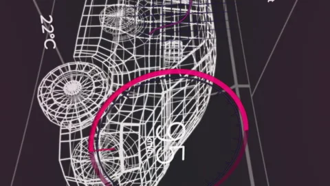 Animation of changing numbers in circle, battery icon, arrow on map pattern over Stock Footage 312979126