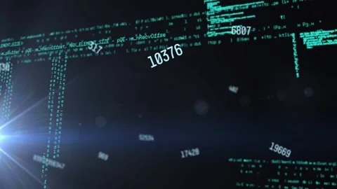 Animation of changing numbers, computer language and lens flares over black Stock Footage 329233707
