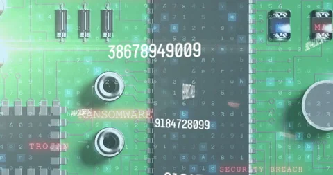 Animation of changing numbers floating over a green microprocessor Vídeo Stock 147869906
