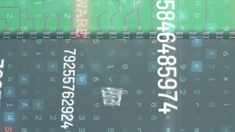 Animation of changing numbers floating over a green microprocessor Vídeo Stock 312582104