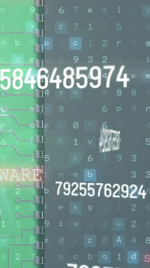 Animation of changing numbers floating over a green microprocessor Vídeo Stock 323682225