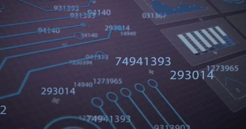 Animation of changing numbers, graphs and circuit board pattern over abstract 스톡 동영상 328463546