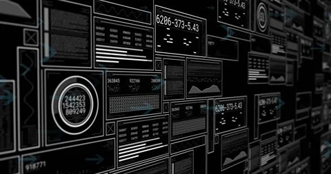Animation of changing numbers, loading bars, circles and graphs over arrows Stock Footage 327592728