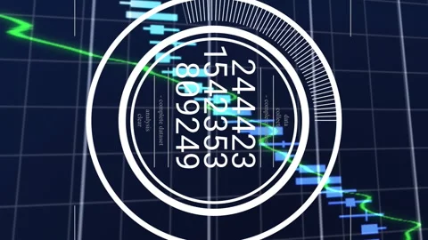 Animation of changing numbers in loading circle over graphs with numbers in Stock Footage 312944727