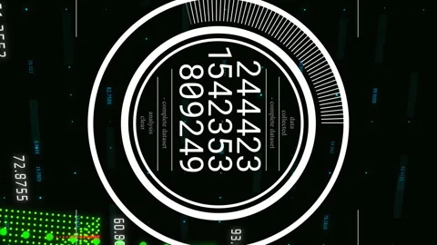 Animation of changing numbers in loading circle over graphs and digits on black Stock Footage 315219221