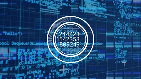 Animation of changing numbers in loading circles and computer language over Stock Footage 257175873