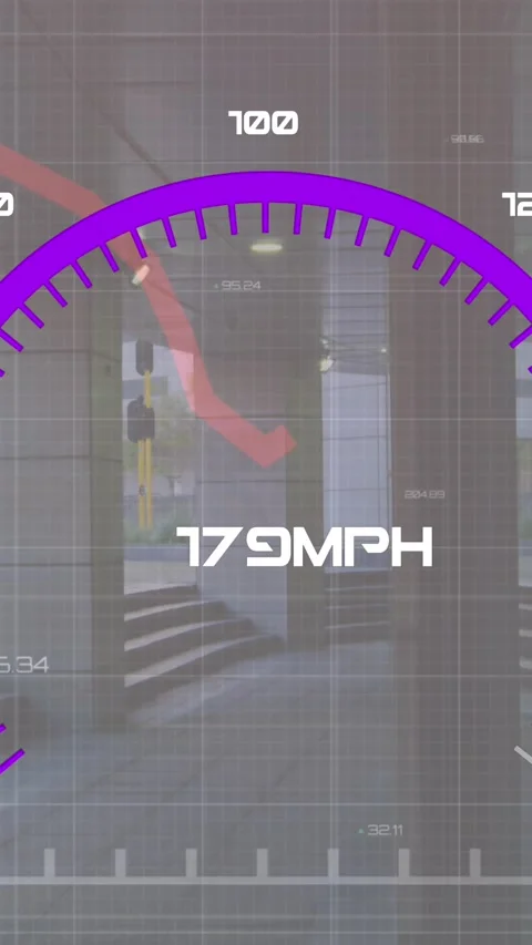 Animation of changing numbers in loading speedometer with graphs over modern Stock Footage 344766084