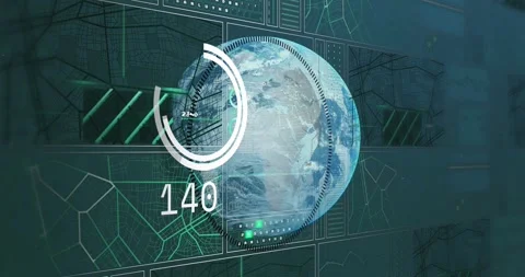 Animation of changing numbers, map, loading circle and navigation pattern Stock Footage 327202496
