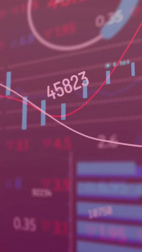 Animation of changing numbers, multiple graphs and trading board over black Stock Footage 344745981