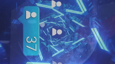 Animation of changing numbers in notification bar, profile icons over triangular Stock Footage 313170593