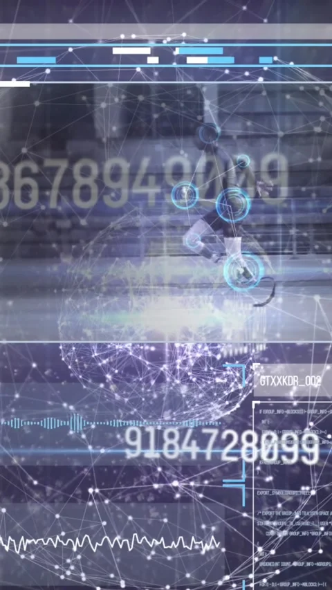 Animation of changing numbers over graphs, loading circles against dots forming Stock Footage 343920370