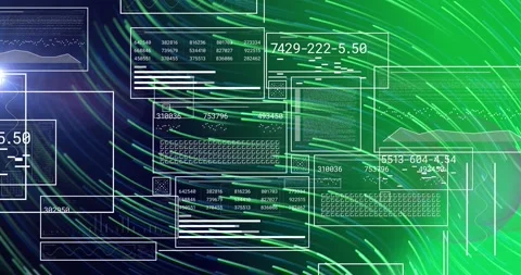 Animation of changing numbers over loading circles, bars over moving lines and Stock Footage 329123901