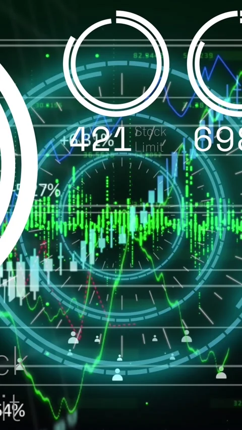 Animation of changing numbers over loading circles over graphs and arc reactor Stock Footage 344765848