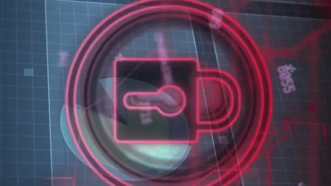 Animation of changing numbers over security padlock icon against interface with Stock Footage 312726744