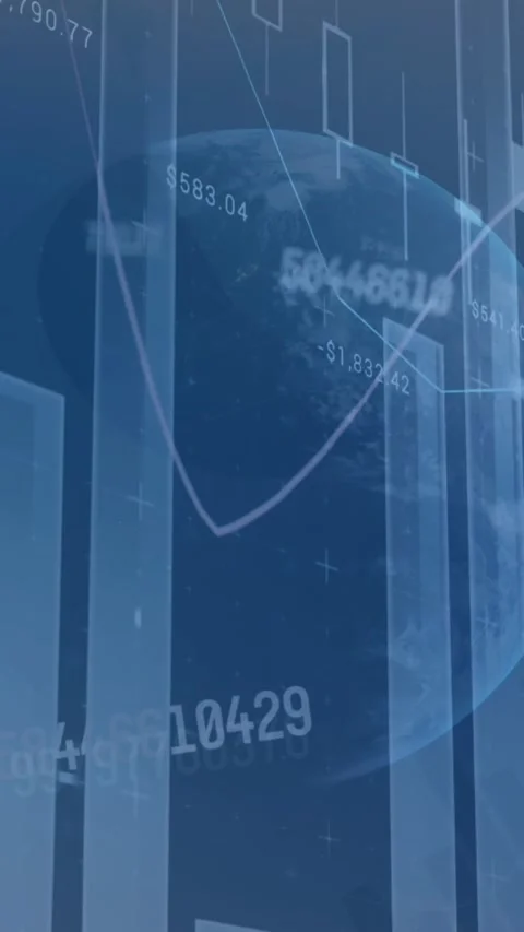 Animation of changing numbers over statistical data processing against globe on Stock Footage 344774661