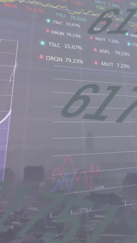 Animation of changing numbers over stock market data processing against aerial Stock Footage 344722972
