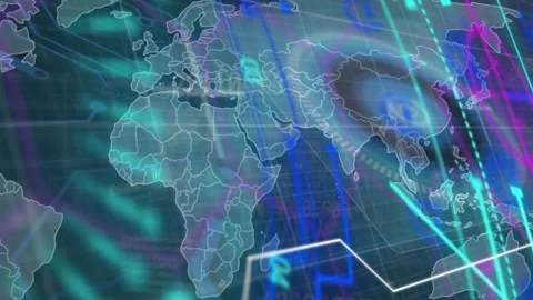 Animation of changing numbers, round scanner and microprocessor connections Stockbeeldmateriaal 242018322