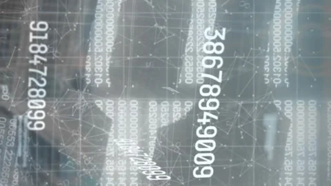 Animation of changing numbers, security chain icon and network of connections Stock Footage 312548330