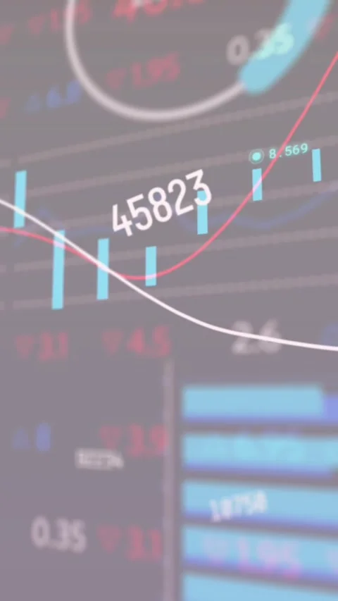 Animation of changing numbers, statistical, stock market data processing on blue Stock Footage 344766037