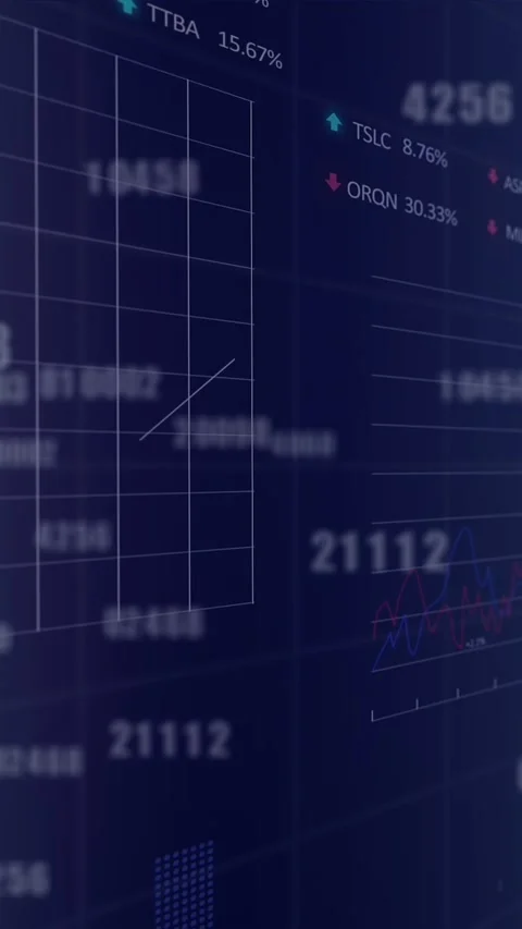 Animation of changing numbers, statistical, stock market data processing on blue Stock Footage 344774920