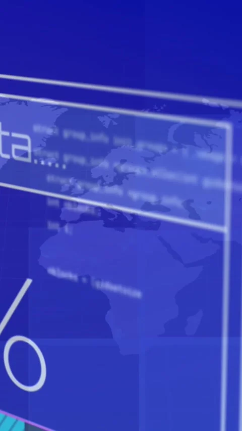 Animation of changing numbers, texts, map and computer language over blue Stock Footage 320811689