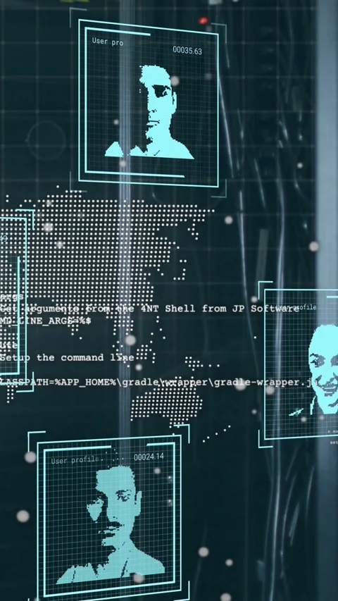 Animation of changing profile icons, world map and spinning globe against Stock Footage 320854108