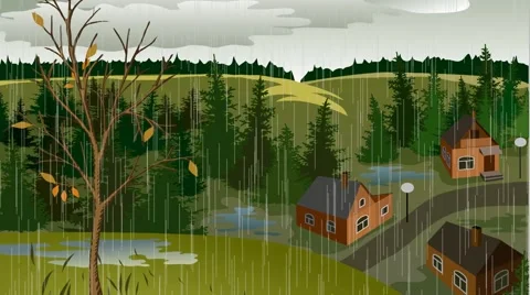 Animation of changing of seasons on the same landscape of town from hill Stock Footage 51054187