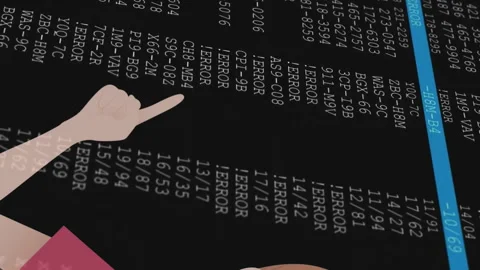 Animation of character pointing at school data screen with error messages Stock Footage 313171185