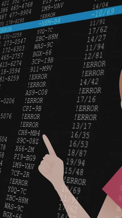 Animation of character pointing at school data screen with error messages Stock Footage 319617305