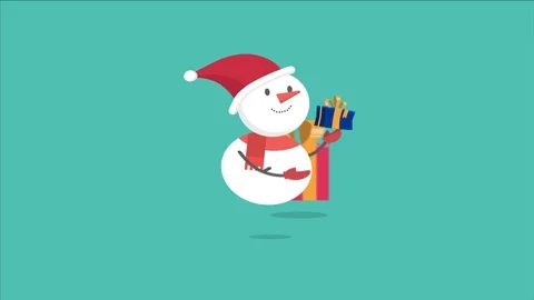 Animation character snowman motion with gift Christmas Stockbeeldmateriaal 98962053