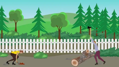 Animation of characters gardening activity, spring or summer time 库存影片 304785314