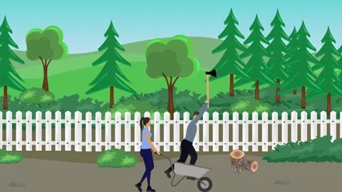 Animation of characters gardening activity, spring or summer time 库存影片 304785321